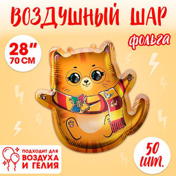Воздушные шары фольгированные 28" «Котик-волшебник», 50 шт.