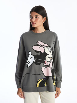 Bisiklet Yaka Minnie Mouse Bask?l? Kad?n Sweatshirt