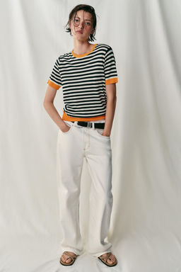 TOP PUNTO RAYAS / blanco-naranja