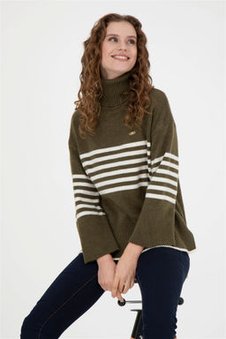 Женский меланжевый свитер цвета хаки - U.s. polo assn фото 3