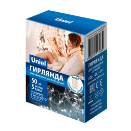 ULD-S0500-050/SCB/2AA WHITE IP20 DEW Гирлянда светодиодная на батарейках 2AA (не в/к), Роса, 5м. 50 светодиодов. Белый свет. Провод медный. TM Uniel