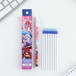 Набор ручка гелевая со стираемыми чернилами + 9шт стержней Аниме, синяя паста, 0,5 мм