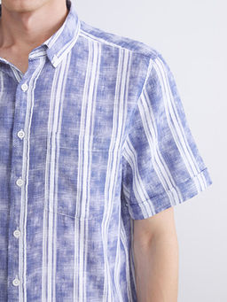 Regular Fit K?sa Kollu ?izgili Poplin Erkek G?mlek