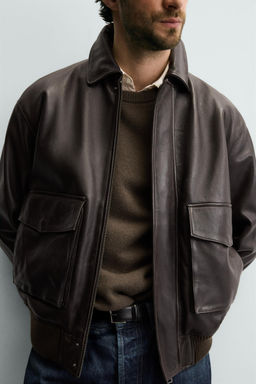RELAXED FIT LEATHER JACKET - Zara фото 6