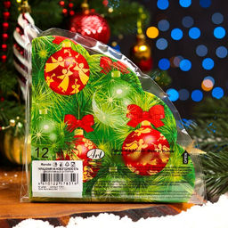 Цена за 3 шт. Салфетки бумажные круглые Украшение на новогоднюю ель, 3 слоя, d=32 см, 12 шт.