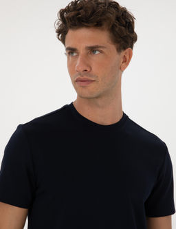 Lacivert Regular Fit Kal_n Dokulu Bisiklet Yaka Basic Ti__rt - Pierre cardin фото 2