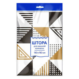 Штора для ванной комнаты из ПВД 180х180см "Геометрия", 35мкм, 12 колец, в пакете (Россия)