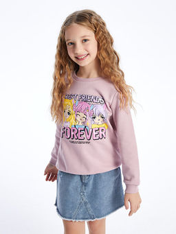 Bisiklet Yaka Bask?l? Uzun Kollu K?z ?ocuk Sweatshirt