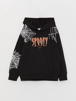 Bask?l? Uzun Kollu Erkek ?ocuk Hoodie ve E?ofman Alt? - Waikiki фото 2