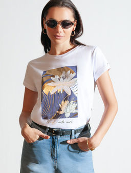 Свободная футболка с принтом из премиального хлопка с эластаном