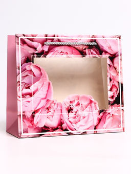 Цена за 2 шт. Пакет подарочный с окном Цветы, 25?10?22 см