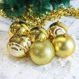 Ёлочные игрушки Круги, шары новогодние, d=10 см, набор 6 шт., золото
