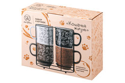 Набор 4 кружек 400 мл 12*8,5*11см Кошачья жизнь на металлической подставке - Elan gallery фото 8