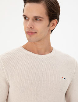 Erkek Slim Fit Bisiklet Yaka Krem Basic Kazak - U.s. polo assn фото 2