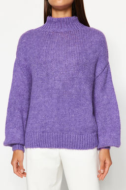 Mor Yumusak Dokulu Kal?n Bisiklet Yaka Triko Kazak TWOAW24KZ00290