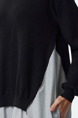 TRENDYOLMILLA Siyah Cizgili Triko Garnili Duz Kesim Midi Dokuma Elbise TWOAW25EL00359 фото 11
