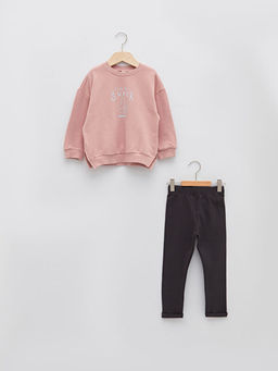 Bisiklet Yaka Uzun Kollu Bask?l? Pamuklu Erkek Bebek Sweatshirt ve Pantolon 2li Tak?m