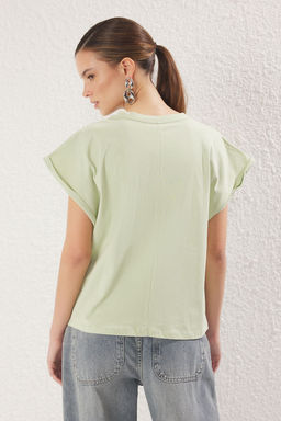 TRENDYOLMILLA Antrasit %100 Pamuk Relaxed/Rahat Kal?p Cep Detayl? Orme T-Shirt TWOSS25TS00085  фото 5