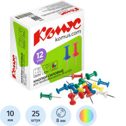 Кнопки силовые д/пробковых досок Комус,пластик.шляпка,ассорти,европ,25шт/уп  фото 2