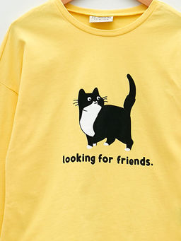 Bisiklet Yaka Bask?l? Uzun Kollu K?z ?ocuk Ti??rt - Waikiki фото 3