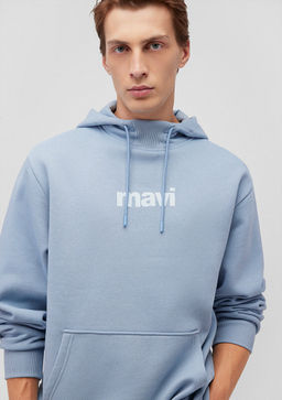 Mavi Logo Bask?l? Kapusonlu Mavi Sweatshirt