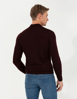 Bordo Regular Fit Polo Yaka Y_n Kar___ml_ Basic Triko Kazak - Pierre cardin фото 5