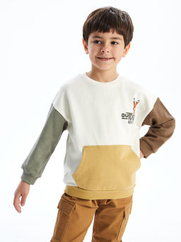 Bisiklet Yaka Bask?l? Erkek ?ocuk Sweatshirt