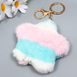 Цена за 2 шт. Брелок для ключей на кольце на карабине Пушистик. Полосатая звёздочка, на сумку, рюкзак, пастель, d=8 см - Simaland фото 2