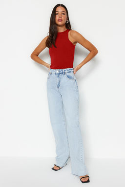 K?rm?z? Pamuklu Halter Yaka Fitted/Vucuda Oturan Esnek Orme Atlet TWOSS23AL00069