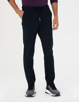 Lacivert Slim Fit Beli Lastikli Ba_c_kl_ Kanvas Pantolon