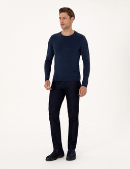 A__k Lacivert Slim Fit Bisiklet Yaka Basic Triko Kazak - Pierre cardin фото 4