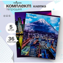 Комплект тетрадей из 5 штук, 36 листов в клетку Города, обложка мелованный картон, блок офсет - Calligrata фото 2
