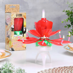 Цена за 2шт. Свеча для торта музыкальная Тюльпан, крутящаяся, красная, 14.5?6 см