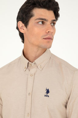 Мужская базовая рубашка песочного цвета с длинным рукавом Неожиданная скидка в корзине - U.s. polo assn фото 2
