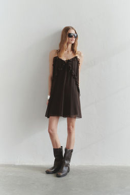 TRENDYOLMILLA Limited Edition Kahverengi F?rf?rl? Mini Dokuma Elbise TWOSS25EL00516 фото 5