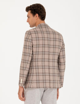 Kahverengi Slim Fit Keten Kar___ml_ Ceket