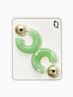 Серьги акрил "Полукольцо с бусиной №14", цвет светло-зелёный в золоте