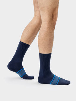 Цена за 5 пар! Носки мужские синие с рисунком в виде полосок на следу