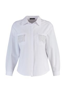 TRENDYOLMILLA Ekru Parlak Tasl? Genis Kal?p Dokuma Poplin Gomlek TPRAW23GO00012  фото 6