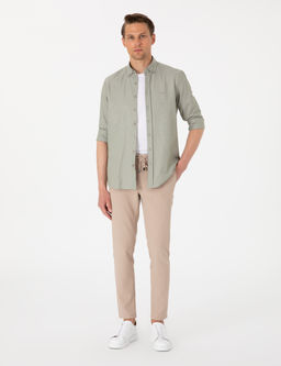 Haki Oxford Slim Fit Kolay _t_lenebilir G_mlek