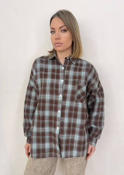 K12537 Рубашка фланель OVER SIZE ГОЛУБОЙ