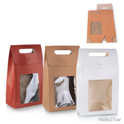 Цена за 12 шт. Коробка подарочная складная 16x27x9 см / QR1627 /уп 12/360/белая и красная