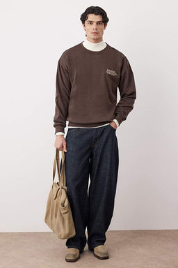 Kahverengi Oversize/Geni_ Kesim Uzun Kol Yaz_ Nak__l_ Sweatshirt TMNAW24SW00164