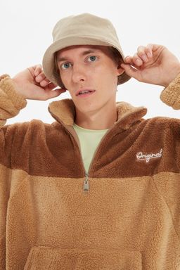 TRENDYOL MAN Camel Unisex Oversize/Genis Kesim Renk Blok S?cak Tutan Pelus Sweatshirt TMNAW22SW1477 - Trendyolmilla фото 8
