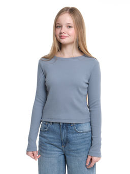 Лонгслив в рубчик 22-0215 серо-голубой