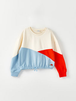 Bisiklet Yaka Renk Bloklu Uzun Kollu K?z ?ocuk Sweatshirt