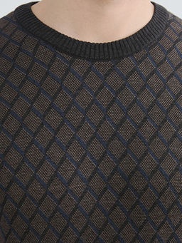 Bisiklet Yaka Desenli Erkek Triko Kazak