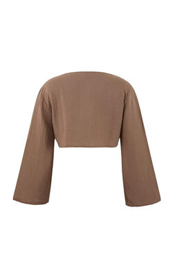 Ekru Dokuma Baglama Detayl? Crop Muslin 100% Pamuk Plaj Gomlek TBESS26GO00001 - Trendyolmilla фото 12