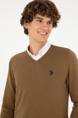 Мужской базовый свитер хаки меланжевого цвета - U.s. polo assn фото 2