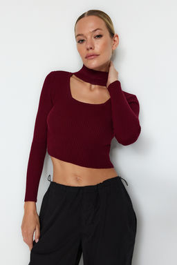 Bordo Crop Dik Yaka Triko Kazak TWOAW24KZ01206 - Trendyolmilla фото 6